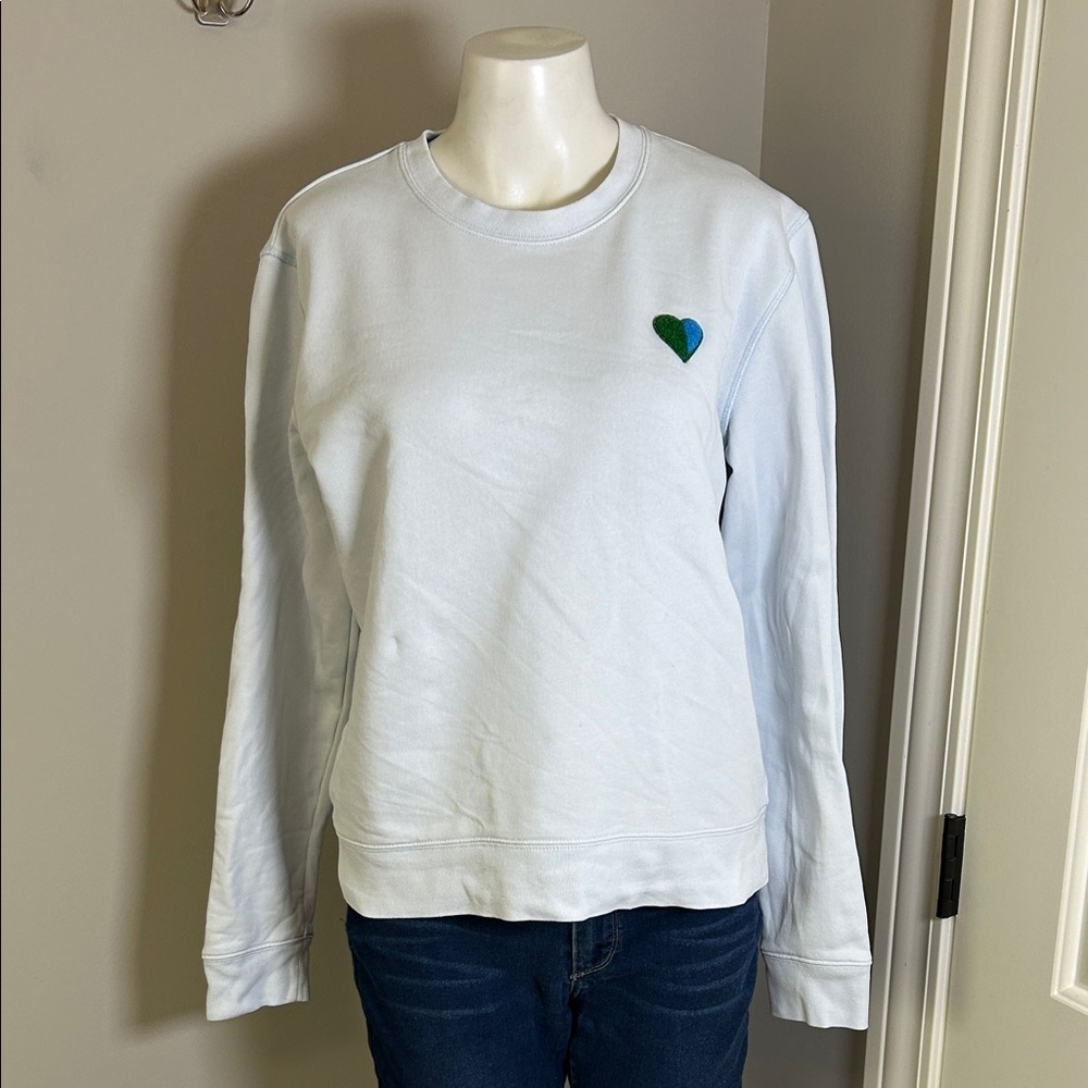 Tory Burch Sport French Terry Pastel Light Blue Heart Patch Sweatshirt Sz M